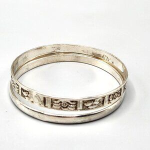 Sterling Silver Bangle Bracelets 925 Taxco Mexico Pair Panel Plain Handmade